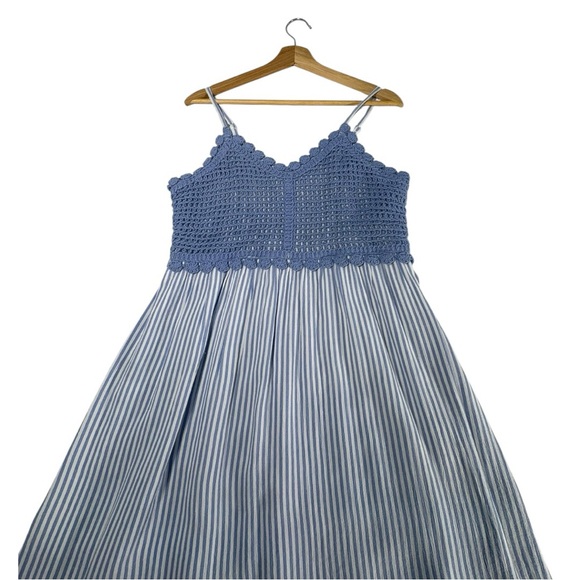 SO Blue Crochet Striped Sundress Womens L. White Blue Coastal Grandma Runs Small - Picture 4 of 13